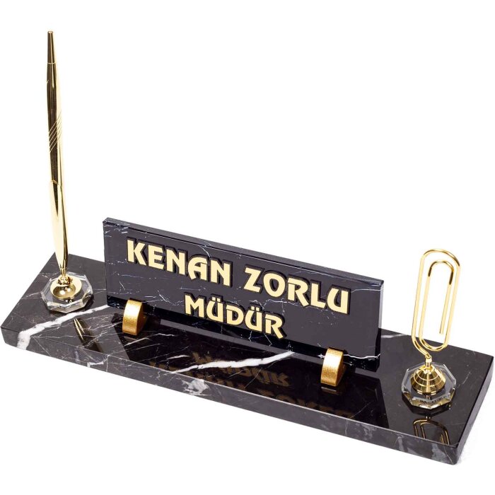 Ataçlı Mermer Masa İsimliği Kabartma Yazılı Ofis Hediyesi İsimlik - 1