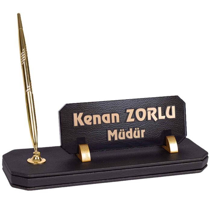 Cruze Masa İsimliği Siyah Deri Hediye Ofis Masaüstü İsimlik - 1