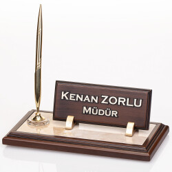 Mermer Zeminli Ahşap Masa İsimliği Hediye Ofis Masaüstü İsimlik - 2