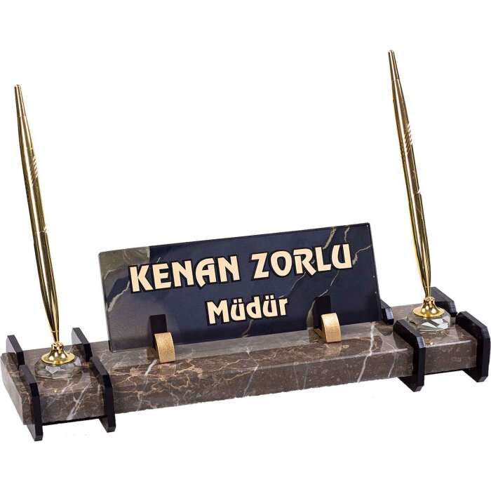 Prestij Mermer Masa İsimliği Ofis Hediyesi Masa İsimlik - Kahve - 1