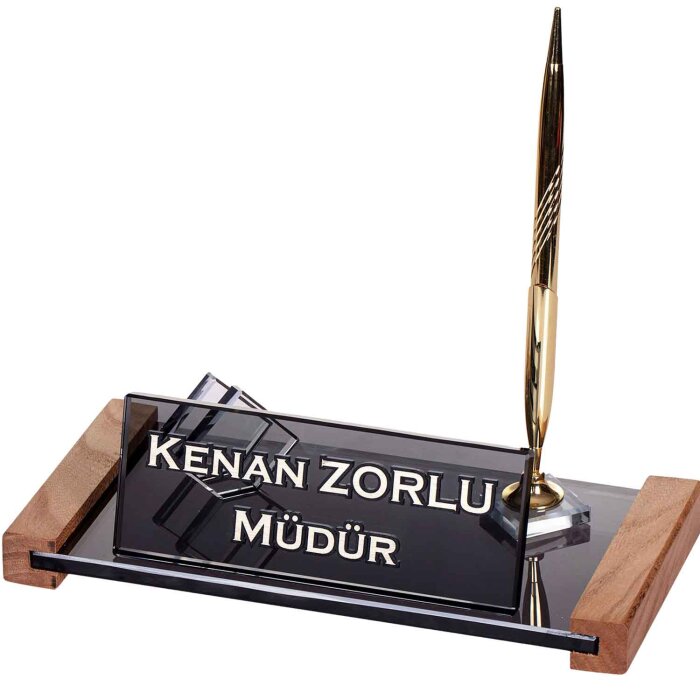 Safir Kristal Masa İsimliği Hediye Ahşap Ofis Masaüstü İsimlik - 1