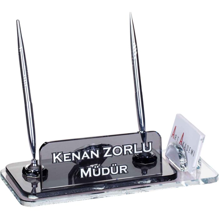 Sparta Kristal Masa İsimliği Hediye Ofis Masaüstü İsimlik Gümüş - 1